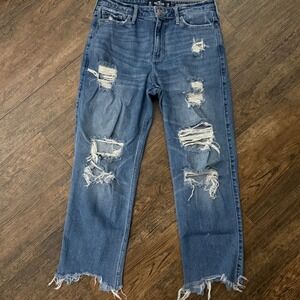 Hollister High Rise Slim Straight Jeans Distressed Ripped Frayed Hem W29 L26